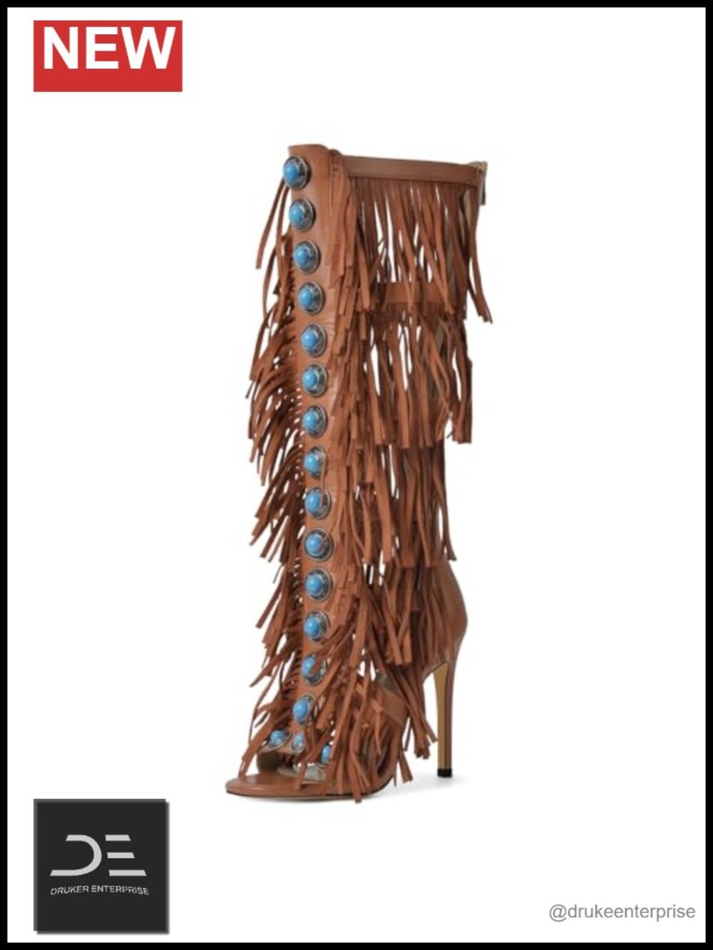 Fringe Studded Knee High Sandals Stilettos Tassel Party Heels